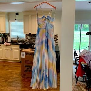 ML Monique Lhuillier Satin Charmeuse Pleated Dress